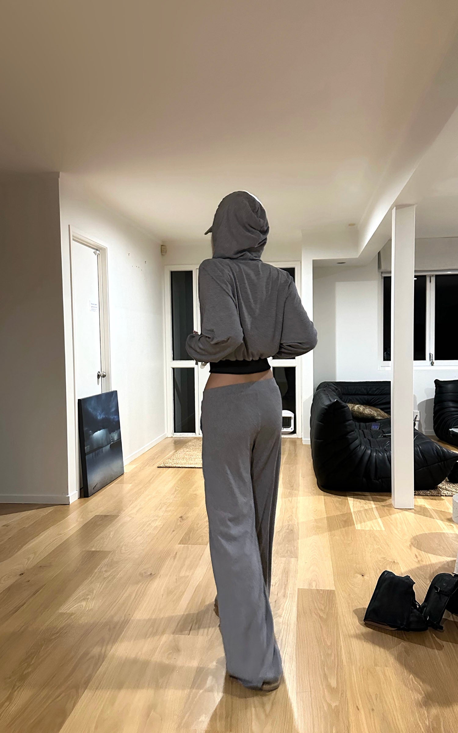 Rase le sol Sweat à capuche zippé imprimé &amp; Ensemble pantalon de survêtement à jambe large