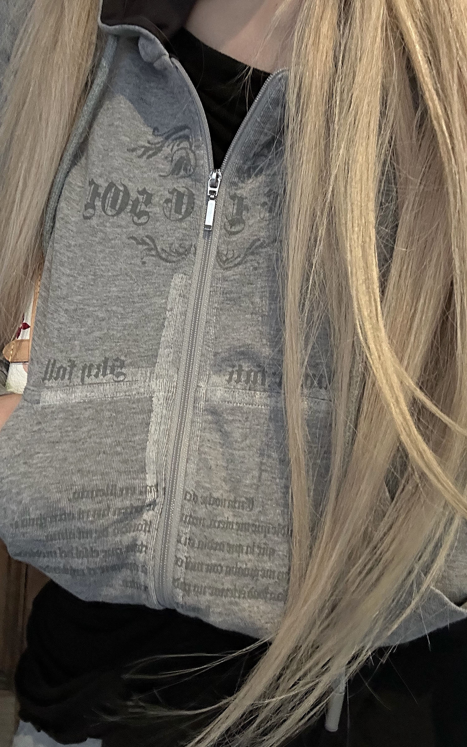 Rase le sol Sweat à capuche zippé imprimé &amp; Ensemble pantalon de survêtement à jambe large