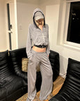 Rase le sol Sweat à capuche zippé imprimé & Ensemble pantalon de survêtement à jambe large