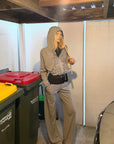 Rase le sol Sweat à capuche zippé imprimé & Ensemble pantalon de survêtement à jambe large