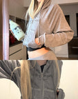 Rase le sol Sweat à capuche zippé imprimé & Ensemble pantalon de survêtement à jambe large
