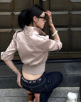 Hydrae Satin Gathered Cropped Zip Jacket