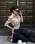 Hydrae Satin Gathered Cropped Zip Jacket