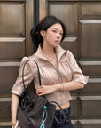 Hydrae Satin Gathered Cropped Zip Jacket