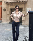 Hydrae Satin Gathered Cropped Zip Jacket