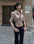 Hydrae Satin Gathered Cropped Zip Jacket