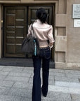 Hydrae Satin Gathered Cropped Zip Jacket