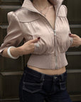 Hydrae Satin Gathered Cropped Zip Jacket