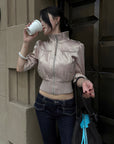 Hydrae Satin Gathered Cropped Zip Jacket