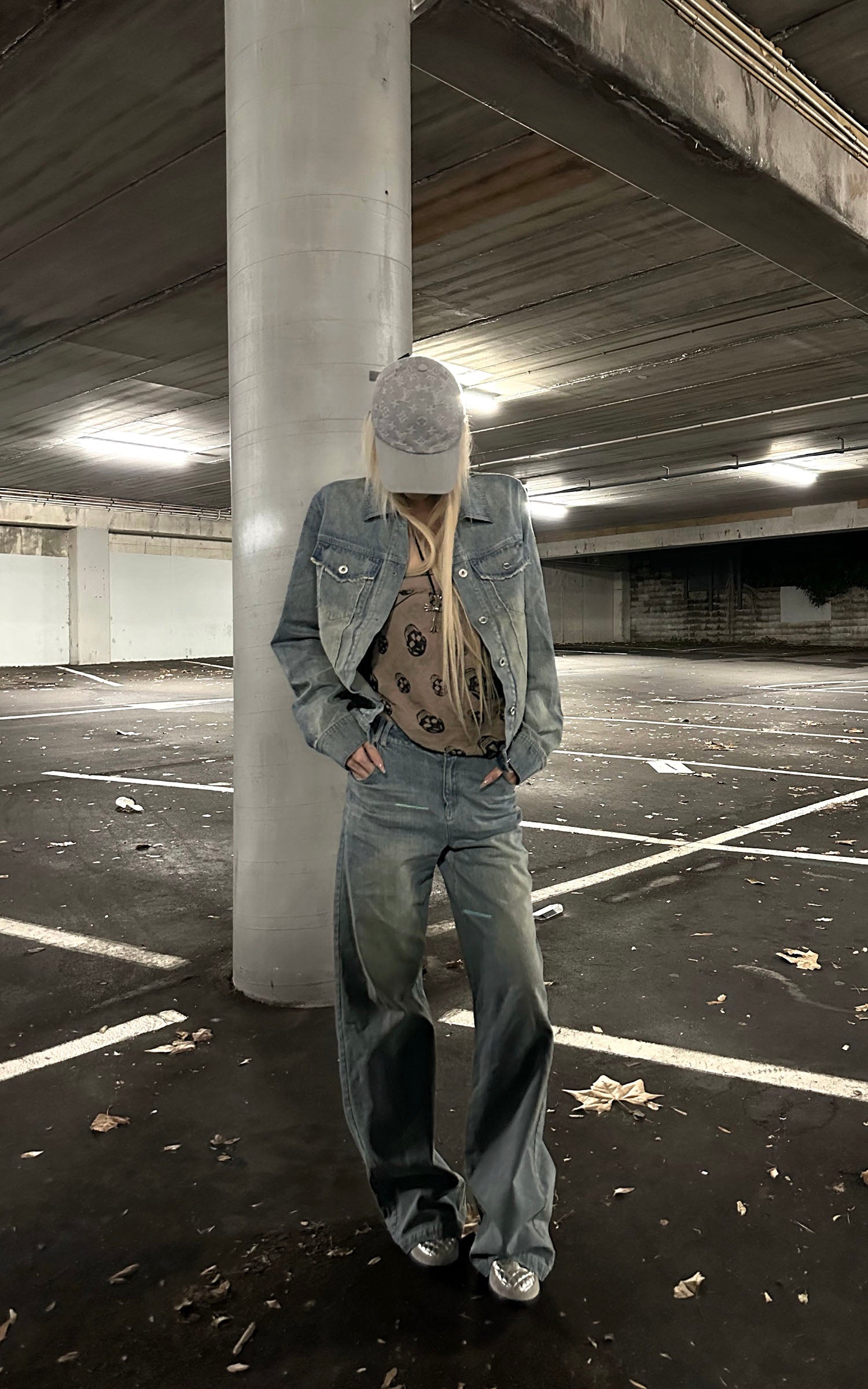 Rase le sol Veste en jean délavée &amp; Ensemble pantalon large