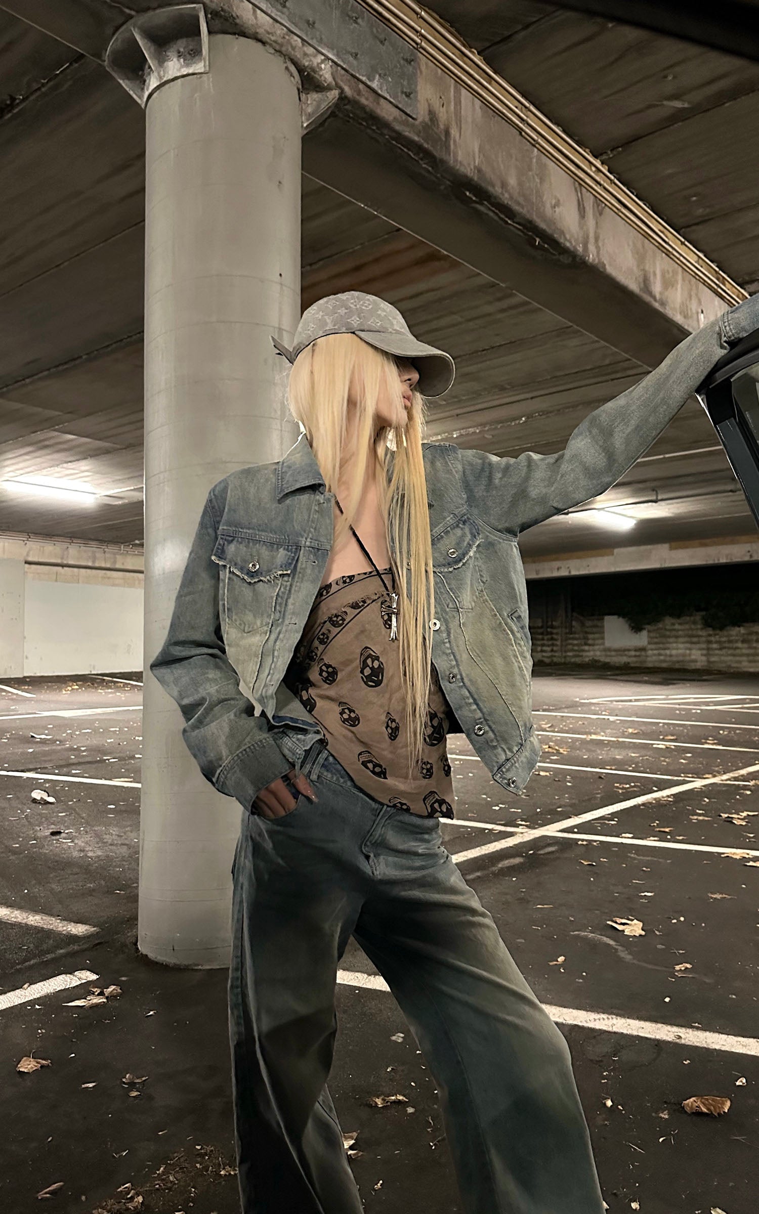 Rase le sol Veste en jean délavée &amp; Ensemble pantalon large