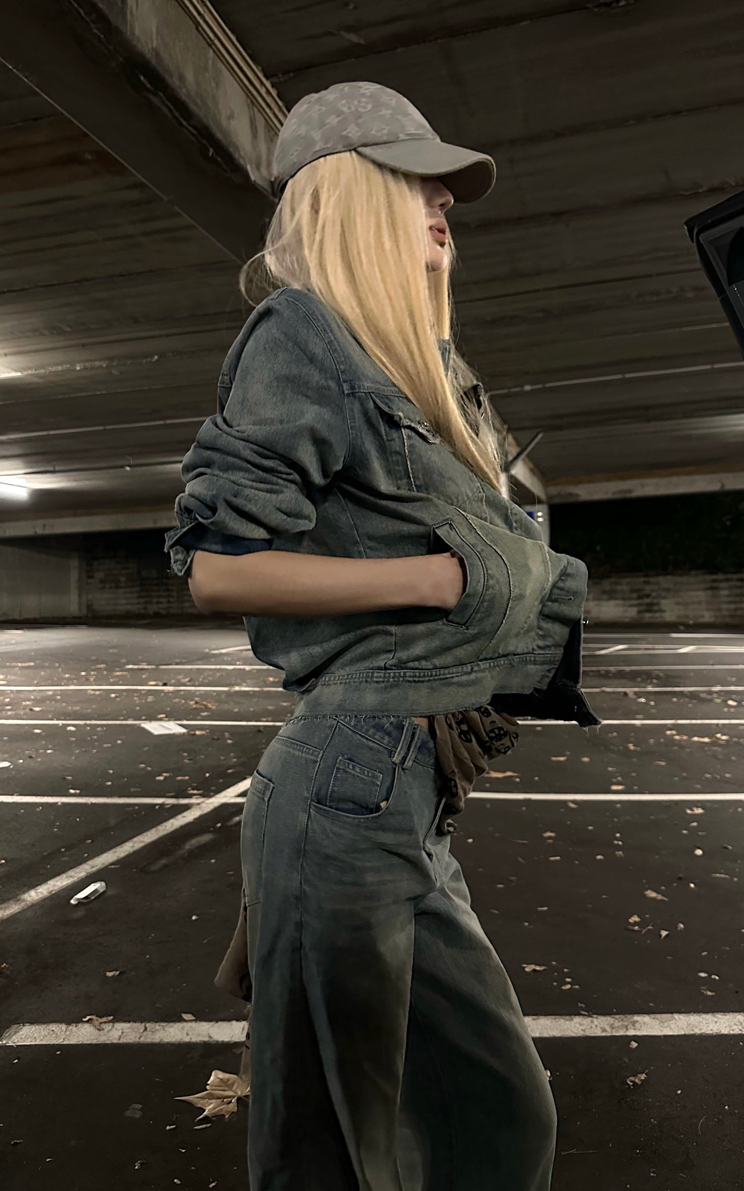 Rase le sol Veste en jean délavée &amp; Ensemble pantalon large