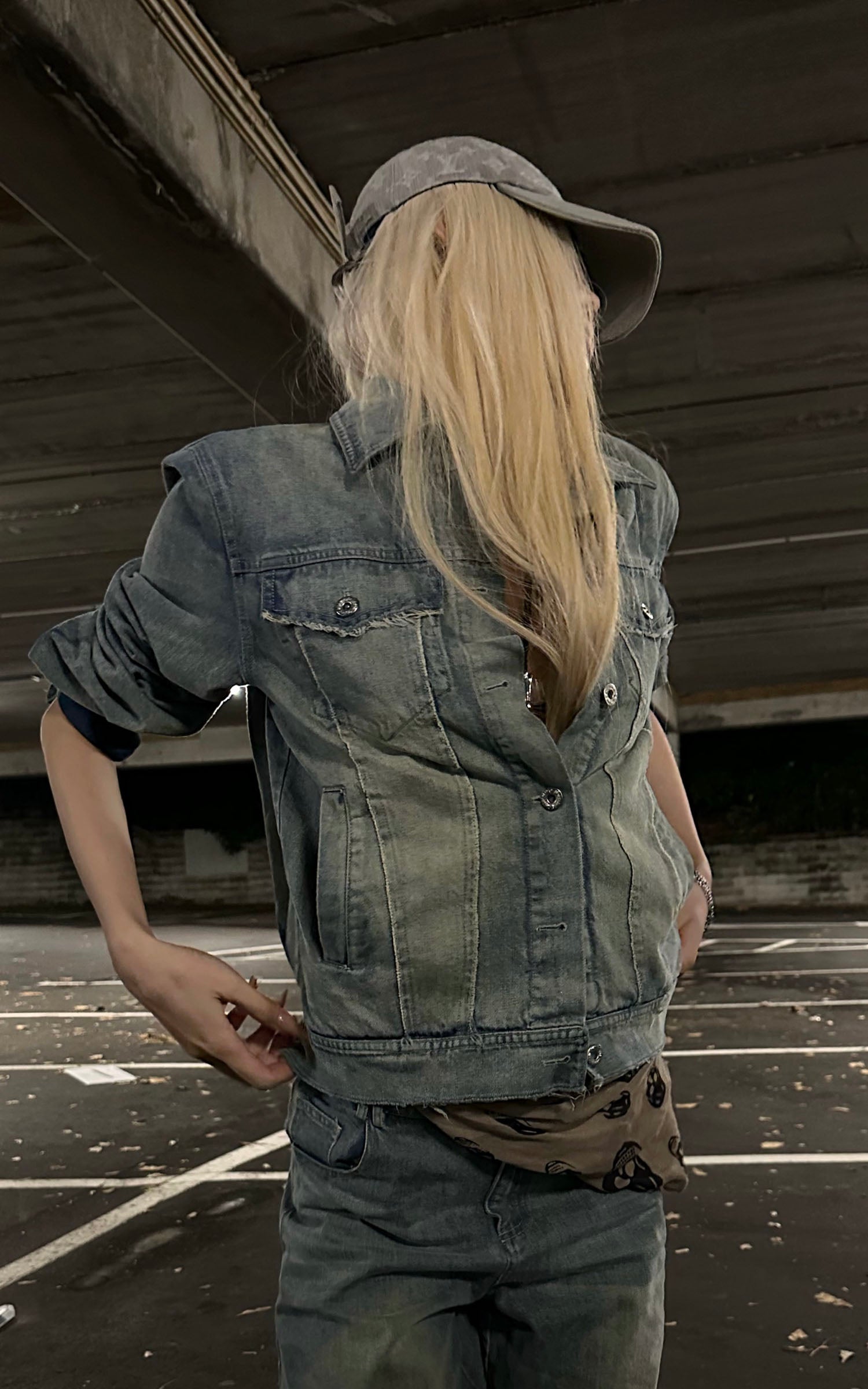 Rase le sol Veste en jean délavée &amp; Ensemble pantalon large