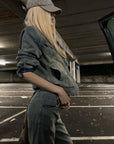 Rase le sol Veste en jean délavée & Ensemble pantalon large