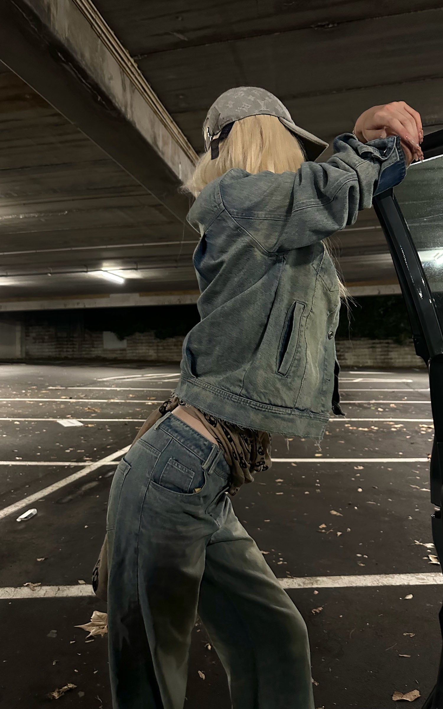 Rase le sol Veste en jean délavée &amp; Ensemble pantalon large