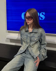 Rase le sol Veste en jean délavée & Ensemble pantalon large
