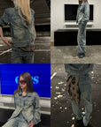 Rase le sol Veste en jean délavée & Ensemble pantalon large
