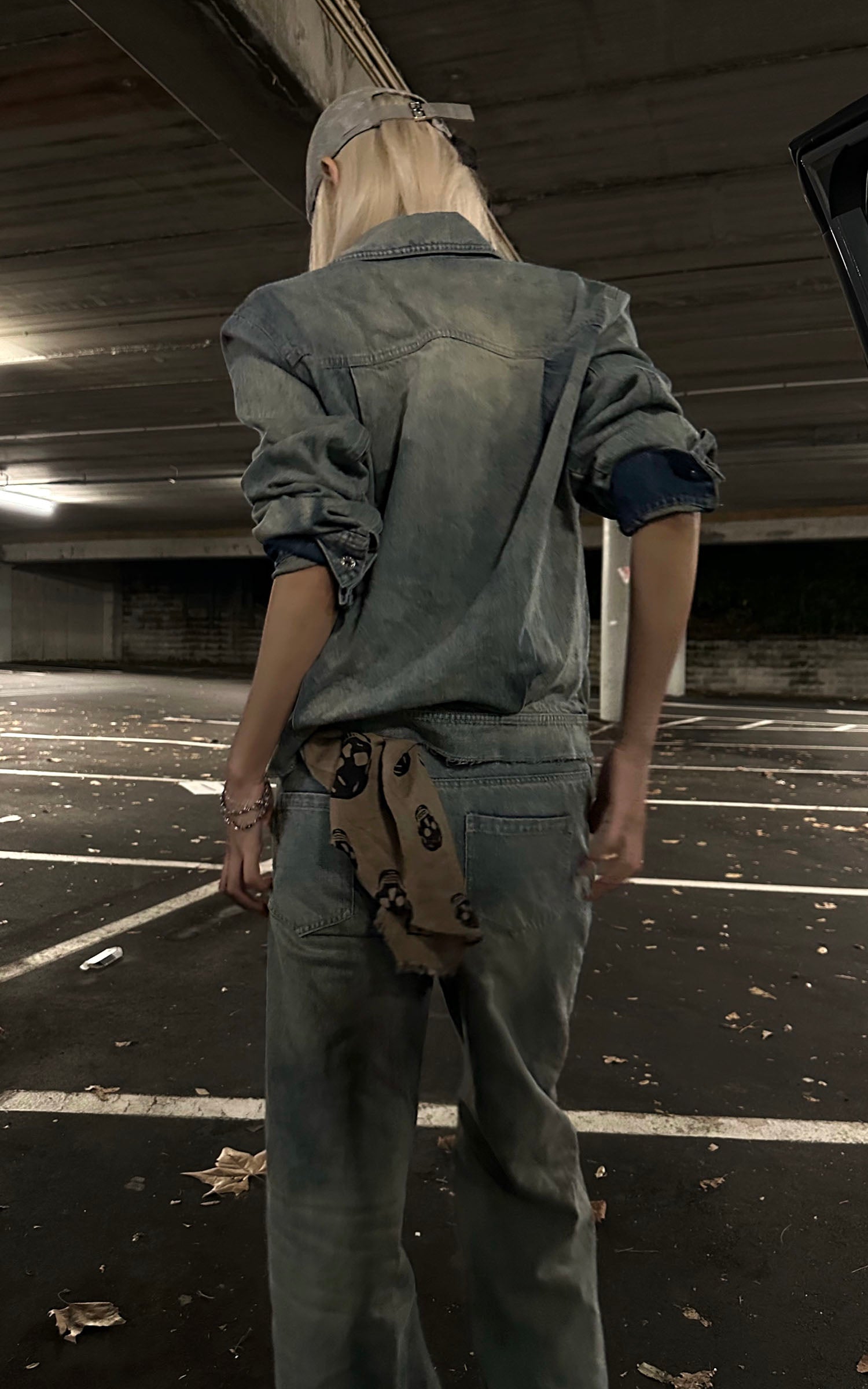 Rase le sol Veste en jean délavée &amp; Ensemble pantalon large