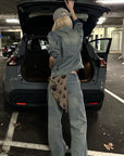 Rase le sol Veste en jean délavée & Ensemble pantalon large