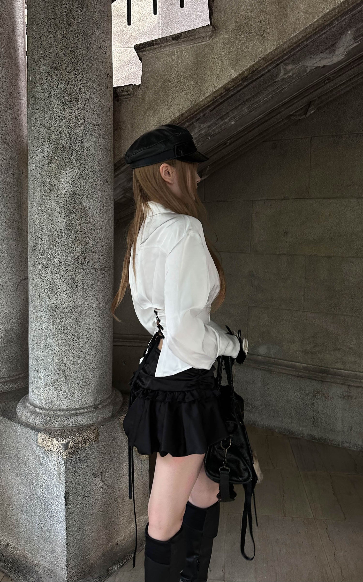 Rase le sol Ruched Ruffle Bubble Mini Skirt