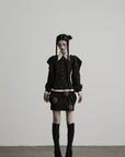 DOINDULGE Contrast Collar Puff Sleeve Blouse