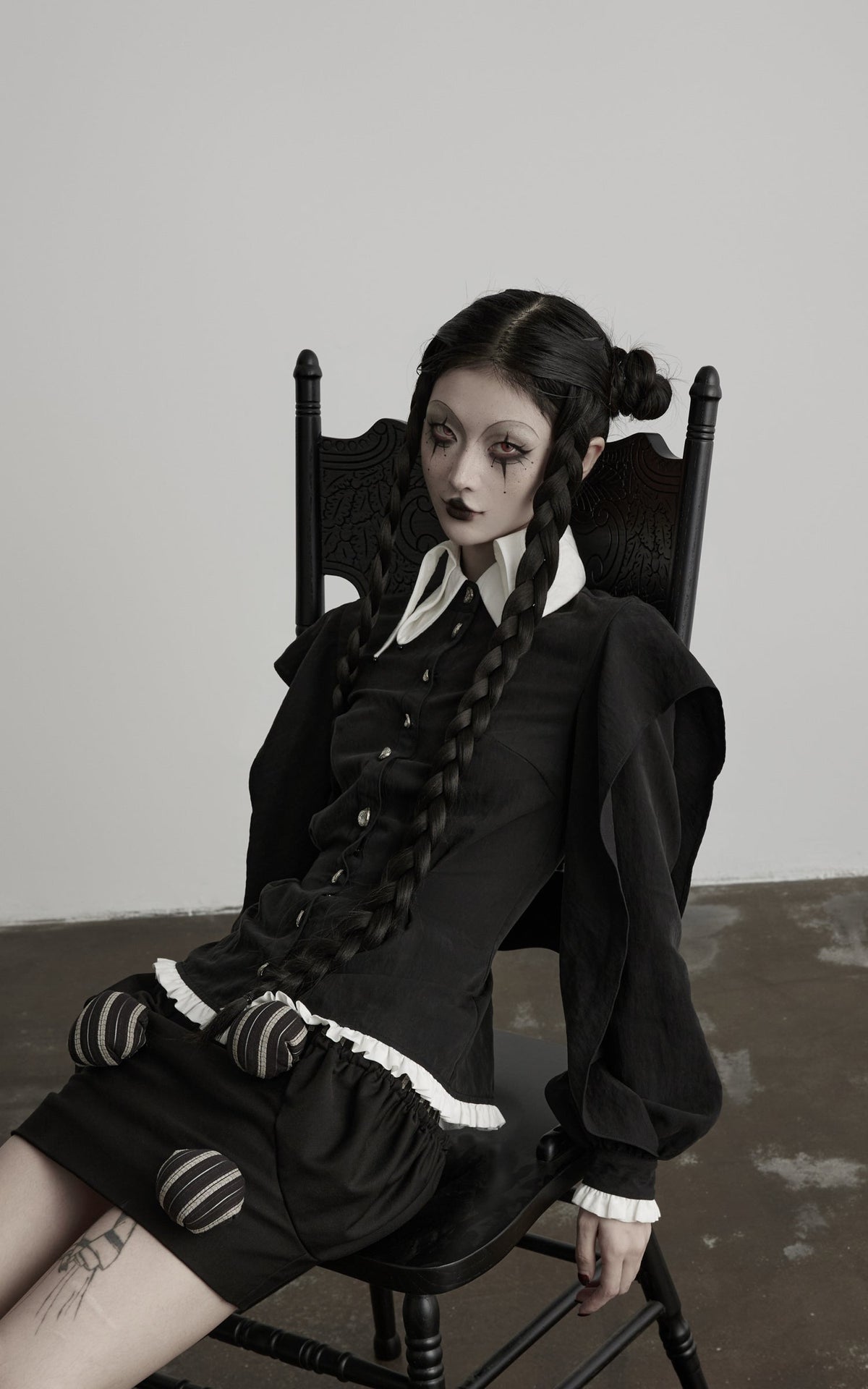 DOINDULGE Contrast Collar Puff Sleeve Blouse
