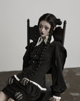 DOINDULGE Contrast Collar Puff Sleeve Blouse