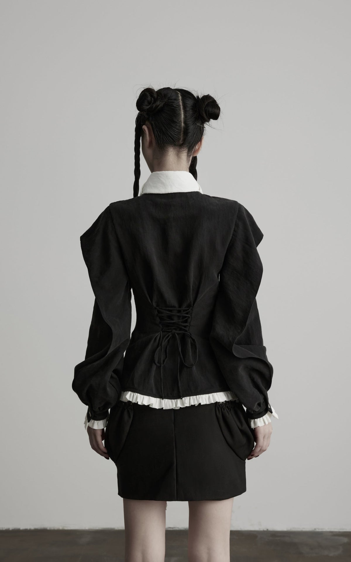 DOINDULGE Contrast Collar Puff Sleeve Blouse