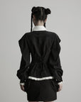 DOINDULGE Contrast Collar Puff Sleeve Blouse
