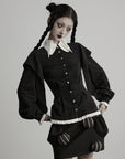 DOINDULGE Contrast Collar Puff Sleeve Blouse