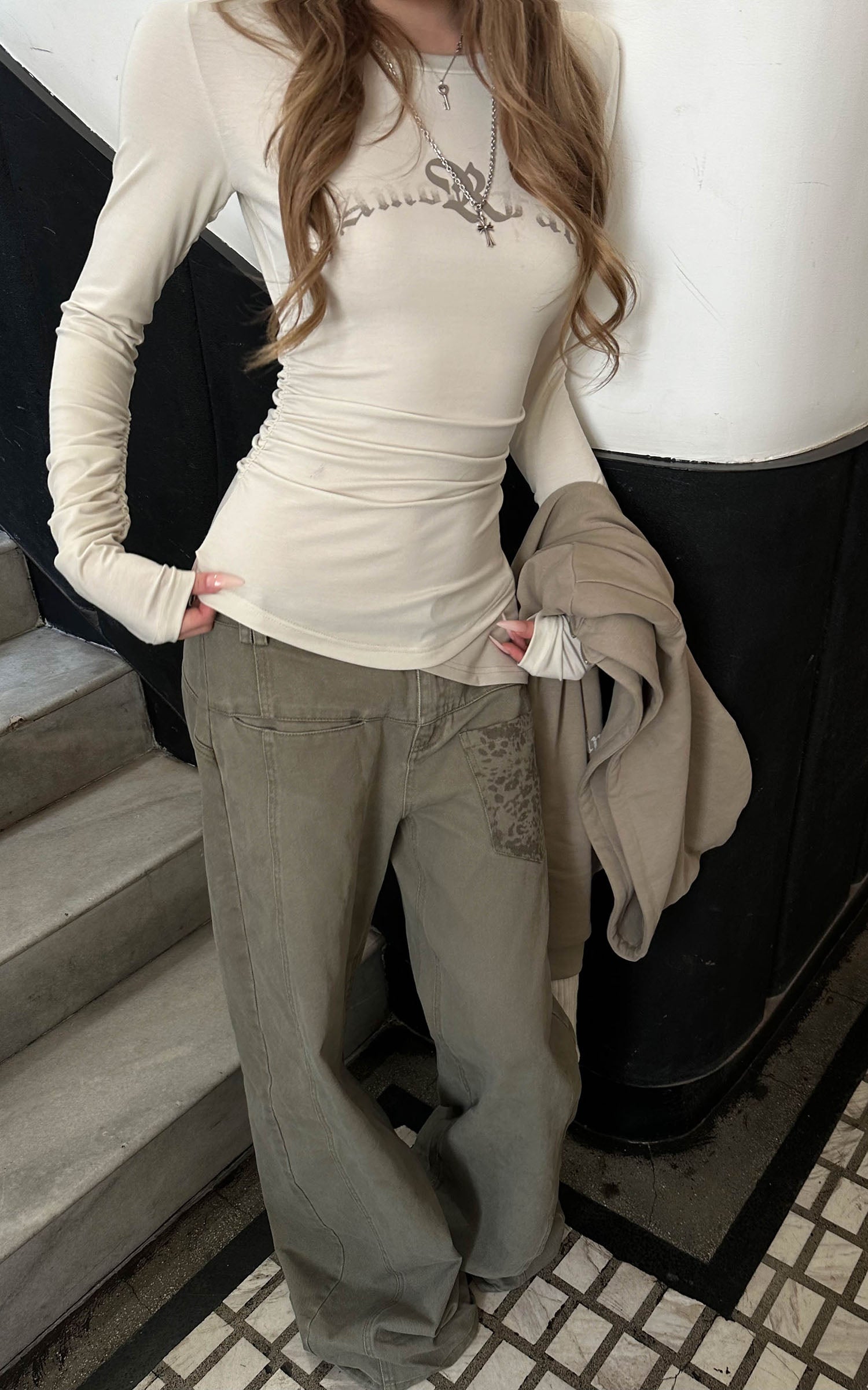 Rase le sol Pantalon large à motif léopard