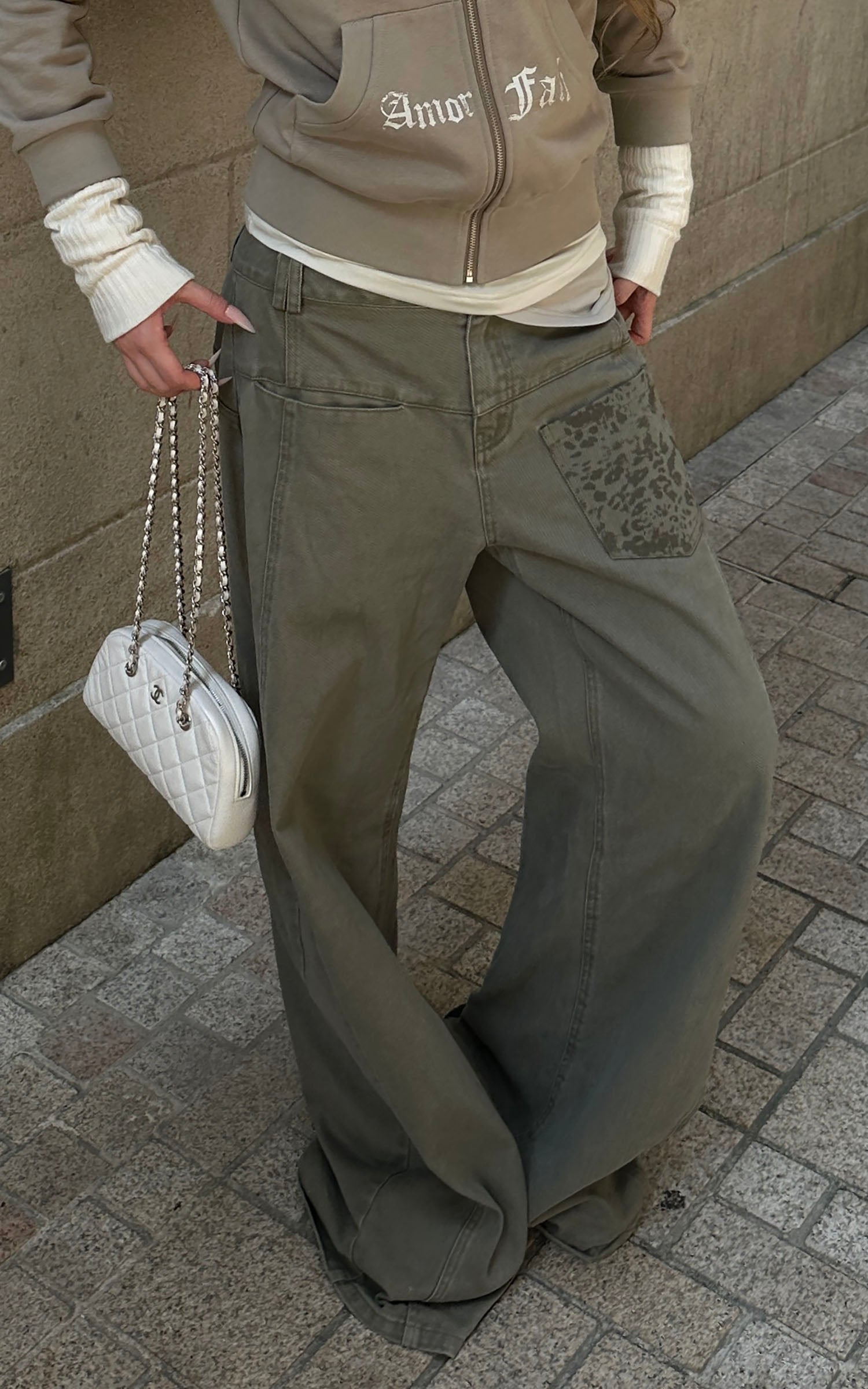 Rase le sol Pantalon large à motif léopard