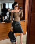 ROVENTE Faux Leather Minimalist Pencil Skirt