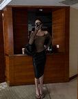 ROVENTE Leopard Print Off Shoulder Long Sleeve Top with Lace Trim and Slim Fit Silhouette