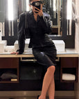 ROVENTE Faux Leather Tailored Blazer & Pencil Skirt Set