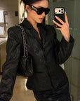 ROVENTE Faux Leather Tailored Blazer & Pencil Skirt Set