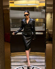 ROVENTE Faux Leather Tailored Blazer & Pencil Skirt Set