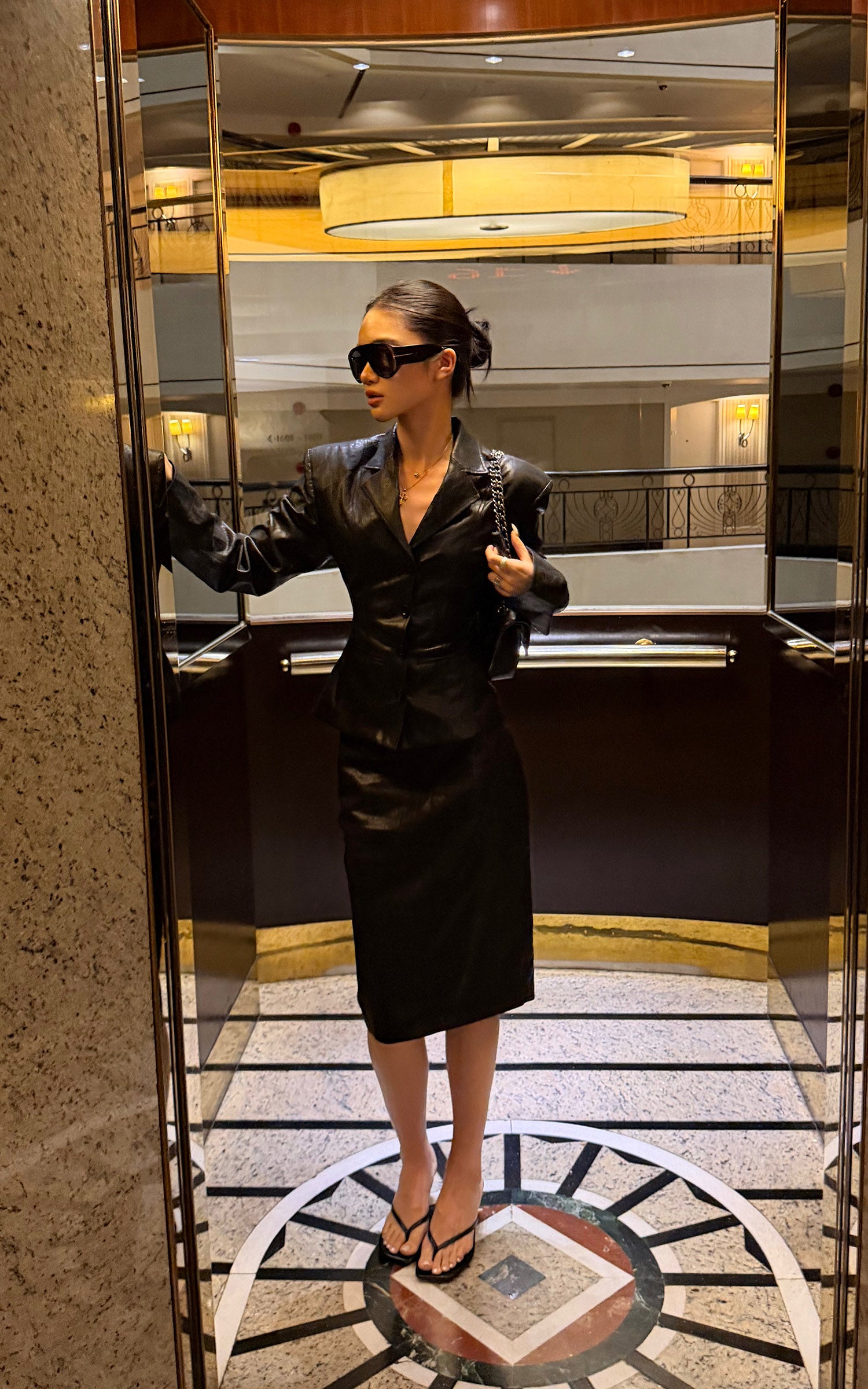ROVENTE Faux Leather Tailored Blazer &amp; Pencil Skirt Set