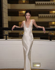 ROVENTE Lace-Trim Lace-Up Satin Maxi Dress