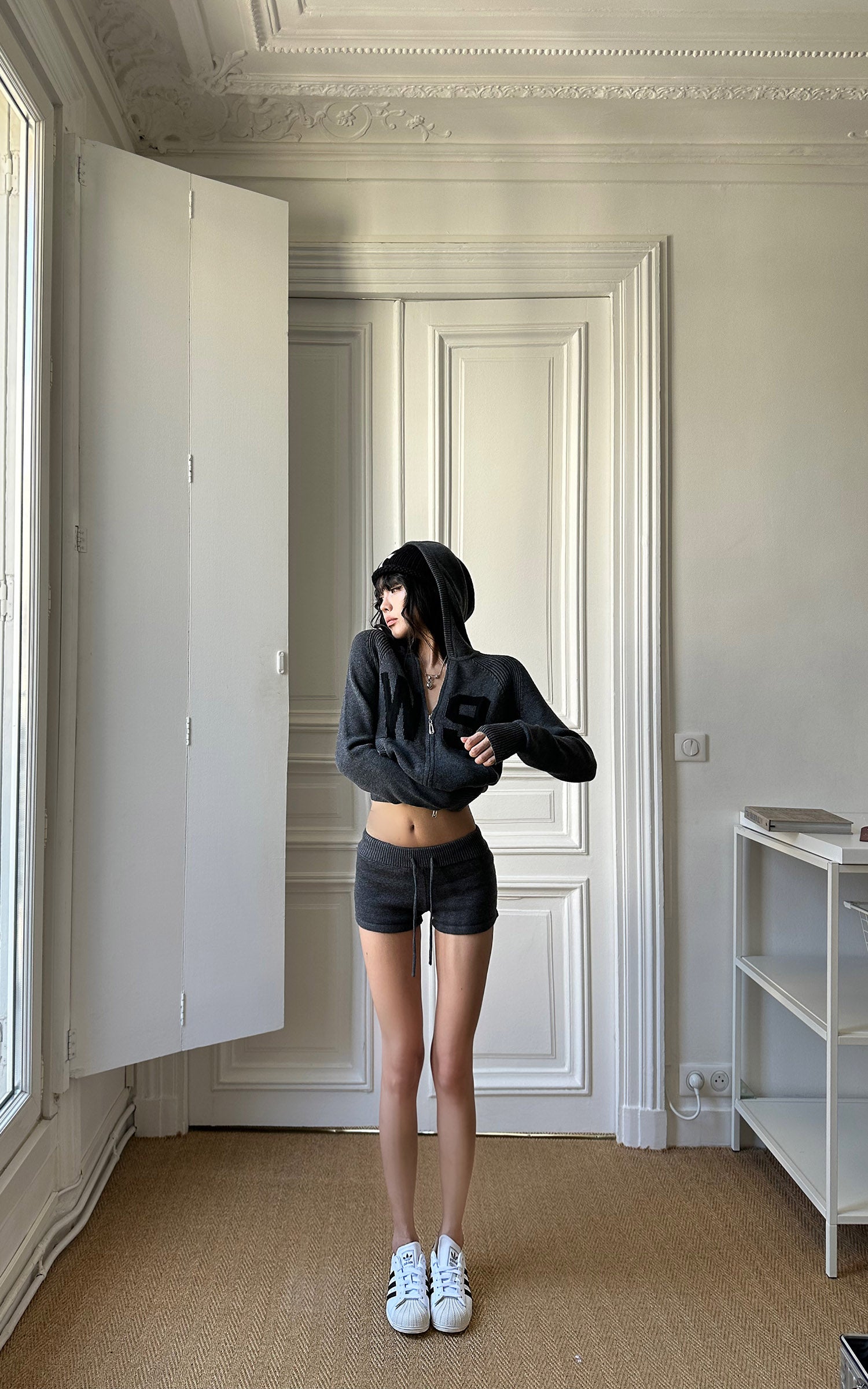 WARDEN EDGE W9 Knit Zip Hoodie &amp; Micro Shorts Set
