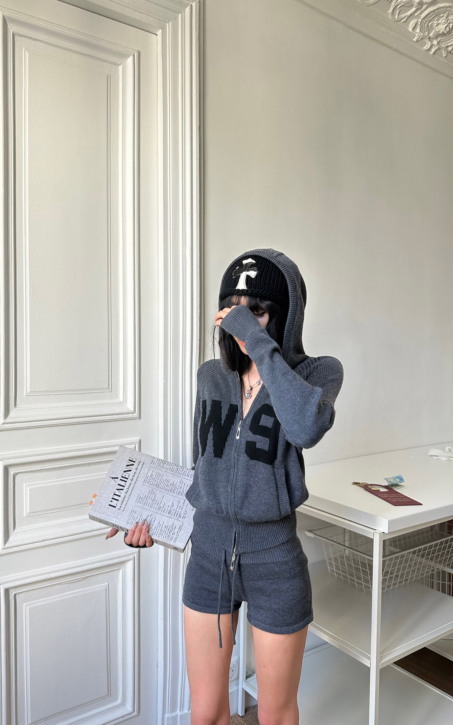 WARDEN EDGE W9 Knit Zip Hoodie &amp; Micro Shorts Set