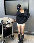 Rase le sol Deconstructed Wide-Neck Sweatshirt & Micro Shorts Set