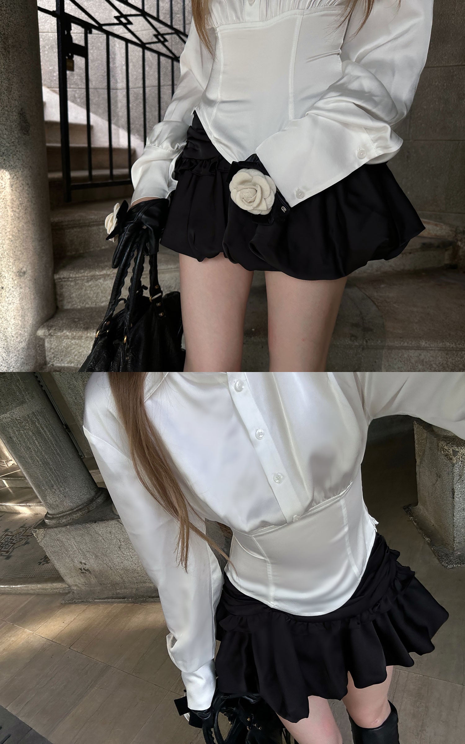 Rase le sol Ruched Ruffle Bubble Mini Skirt