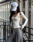ROVENTE Layered Scoop Neck Tank & Cropped Sleeve Top Set