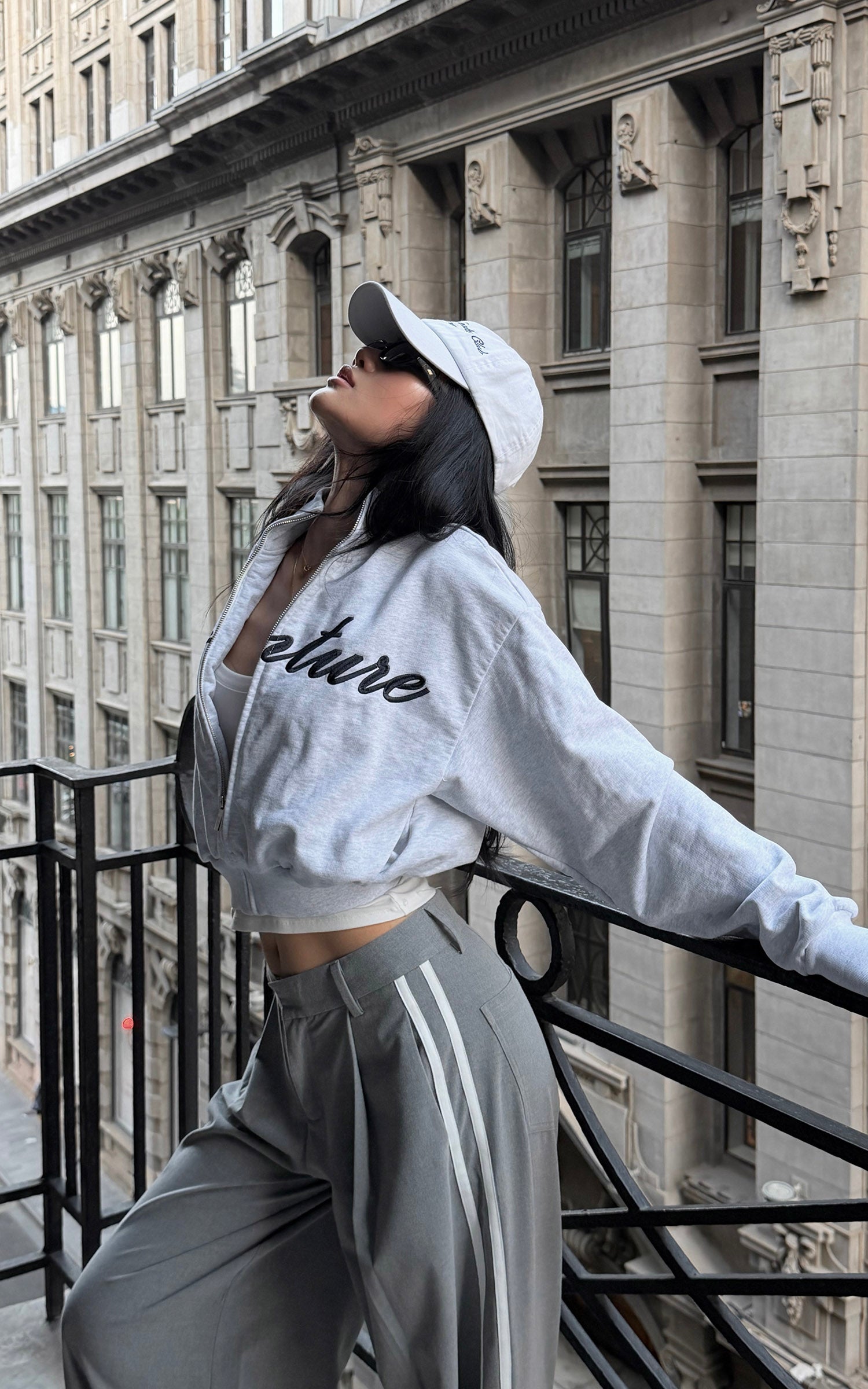 ROVENTE Cropped Zip Jacket and Mini Shorts Set with Embroidered Script Detail and Relaxed Sporty Silhouette