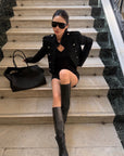 ROVENTE Silver Button Military Jacket & Tailored Micro Shorts Set