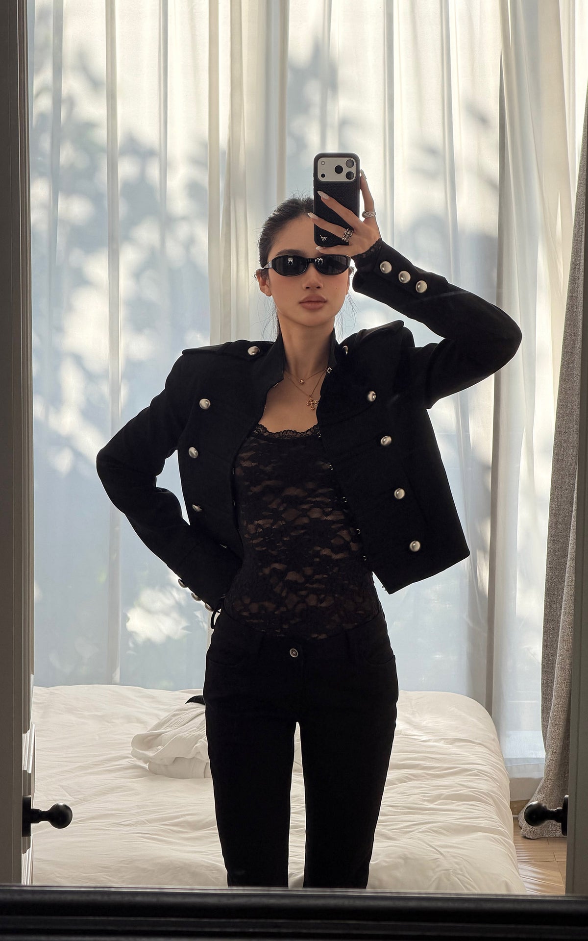 ROVENTE Silver Button Military Jacket &amp; Tailored Micro Shorts Set