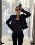 ROVENTE Silver Button Military Jacket & Tailored Micro Shorts Set
