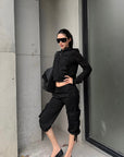 ROVENTE Cropped Hooded Utility Jacket with Zip Front and Structured Pocket Detail