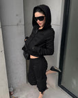 ROVENTE Cropped Hooded Utility Jacket with Zip Front and Structured Pocket Detail